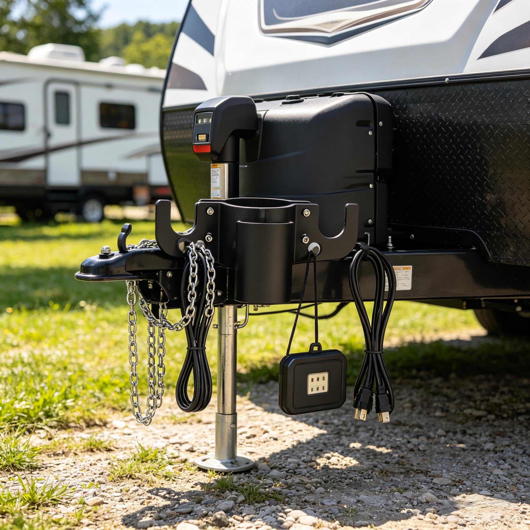 Trailer Chain Organizer Heavy Duty Aluminum Alloy 7 Way Plug Holder for RV Trailer Towing Accessory Heavy-Duty RV Tongue Jack Accessories - 4