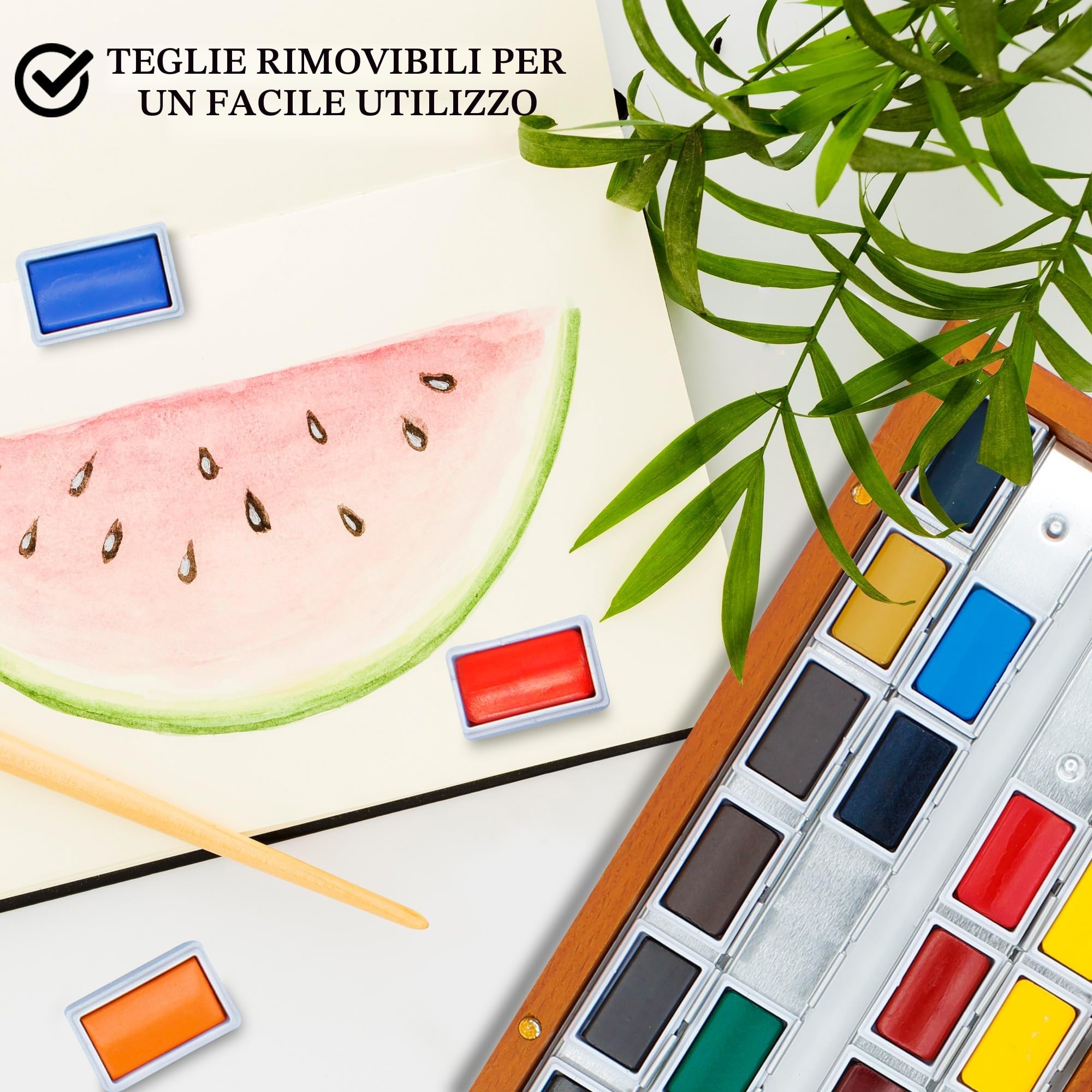 Pinturale Set Acquerelli Professionali | Kit Acquerello Premium con 24 Colori Grandi + Scatole Di Legno + Panno | Acquarelli Professionali Per Artisti