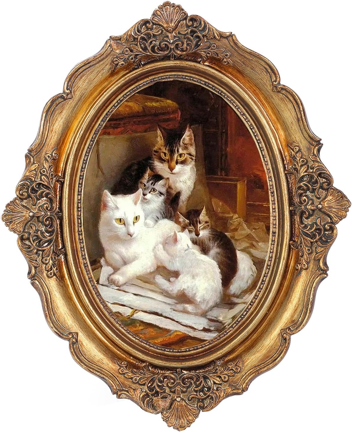 SIKOO Antique Picture Frame 4x6 Oval Picture frame Tabletop and Wall Mount Display Vintage Wall Decor Victorian Home Decor Bronze Gold