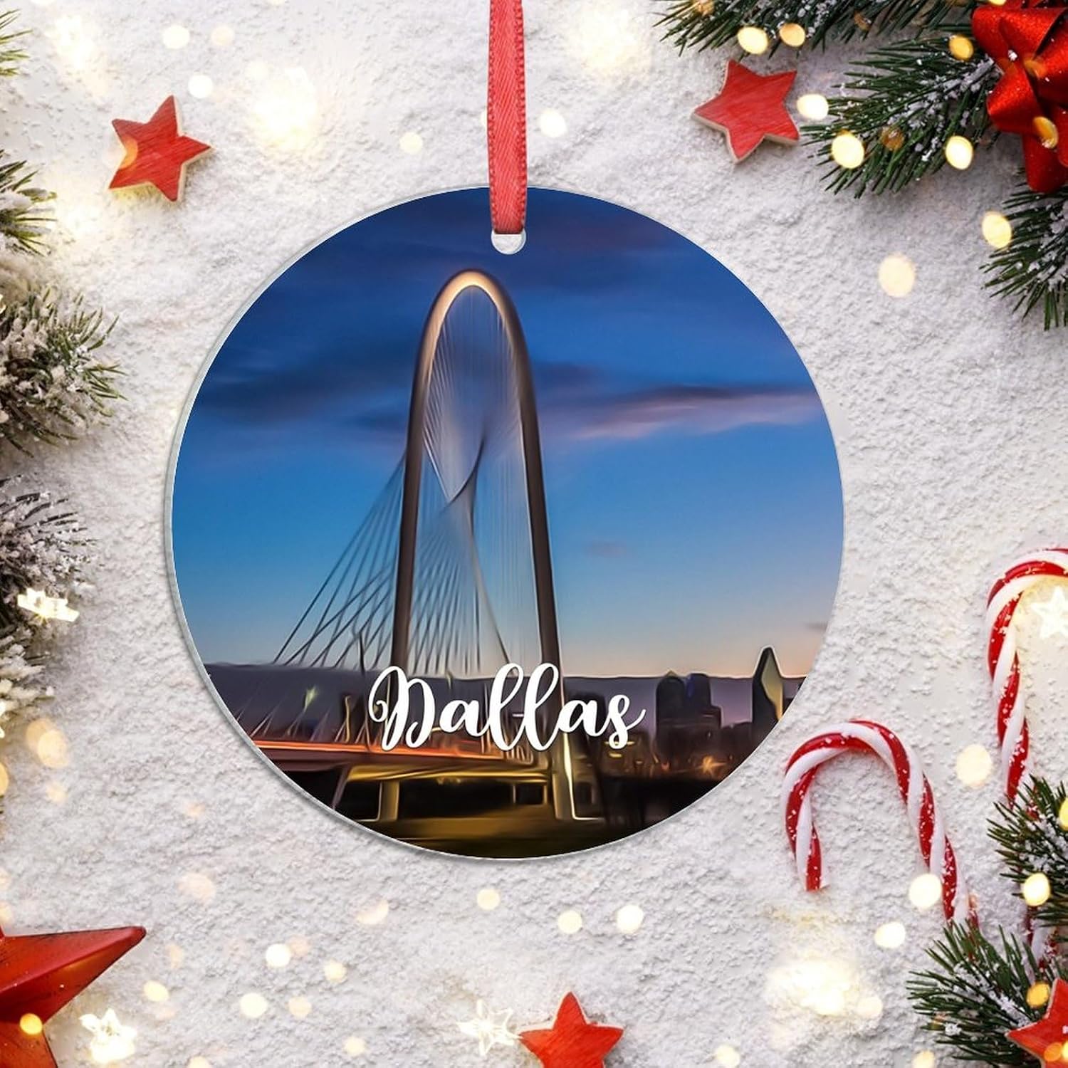 Texas USA Downtown Cityscape Personalized Christmas Ornaments 2023 Dallas Travel Christmas Decorations for Tree Clear Acrylic Ornaments Unique Winter Holiday Hanging Decorations Pendant