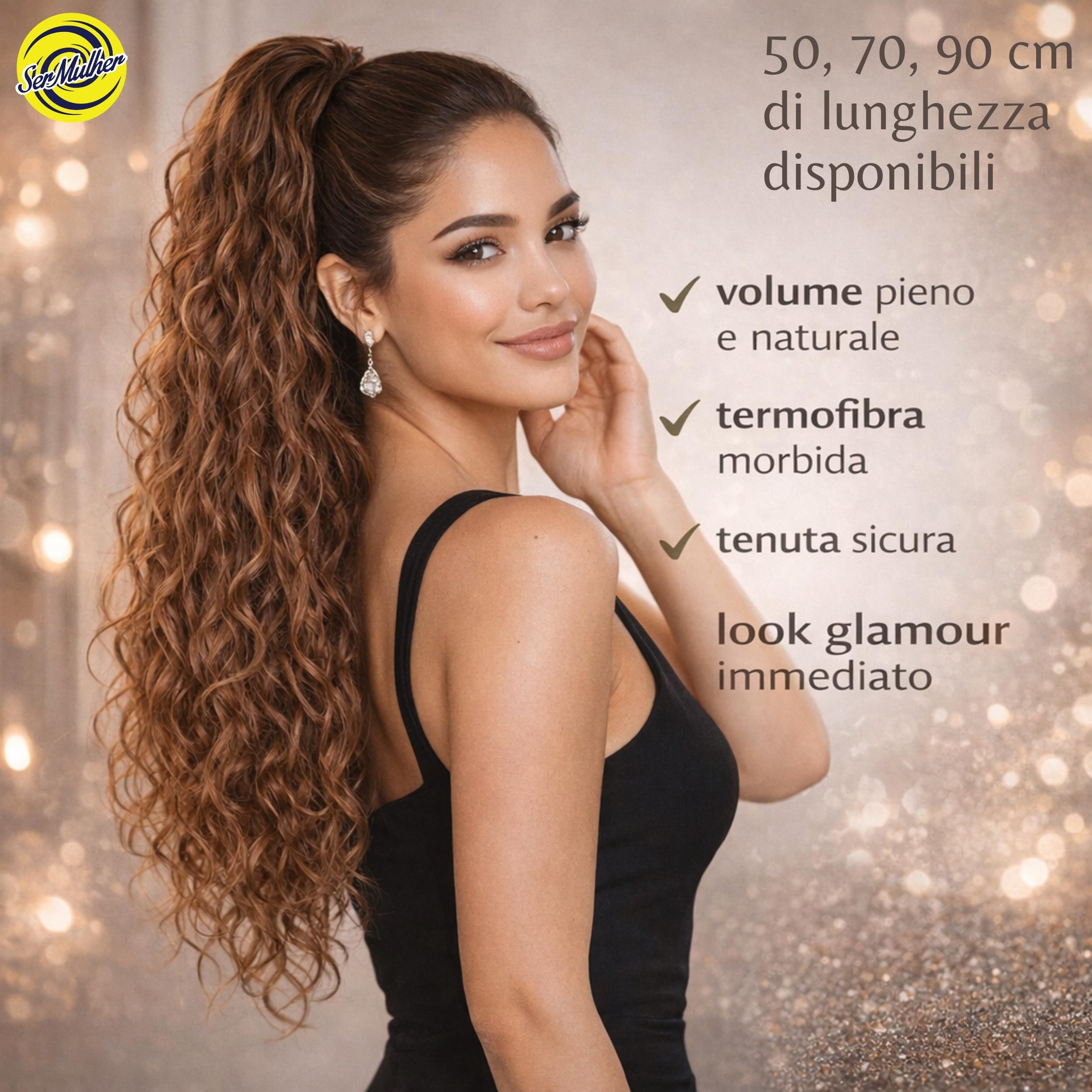 JACY Coda Capelli Extension Riccia 70 cm Peso 146 g Termofibra Naturale Nera