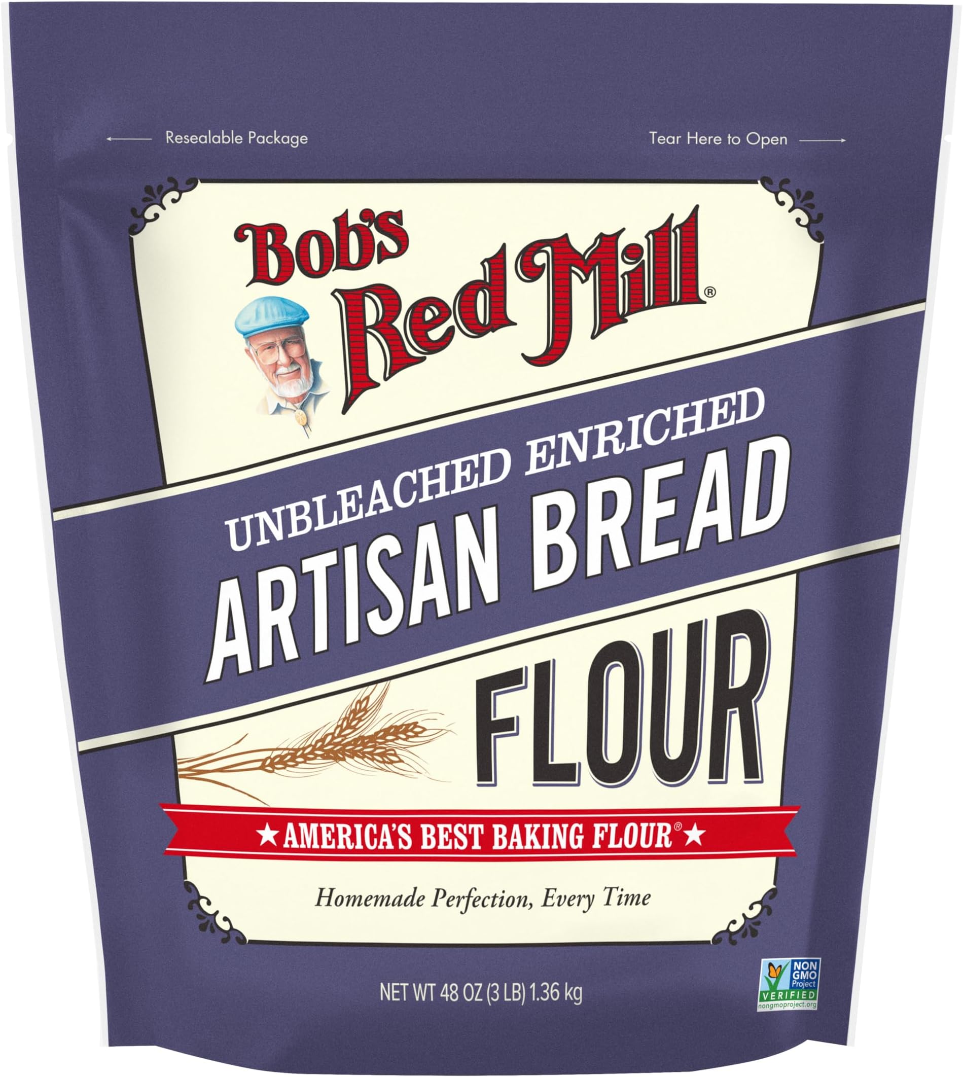 Artisan Bread Flour, 3 Pound (Pack of 1) - Unbleached, Unbromated, Non-GMO, Vegan