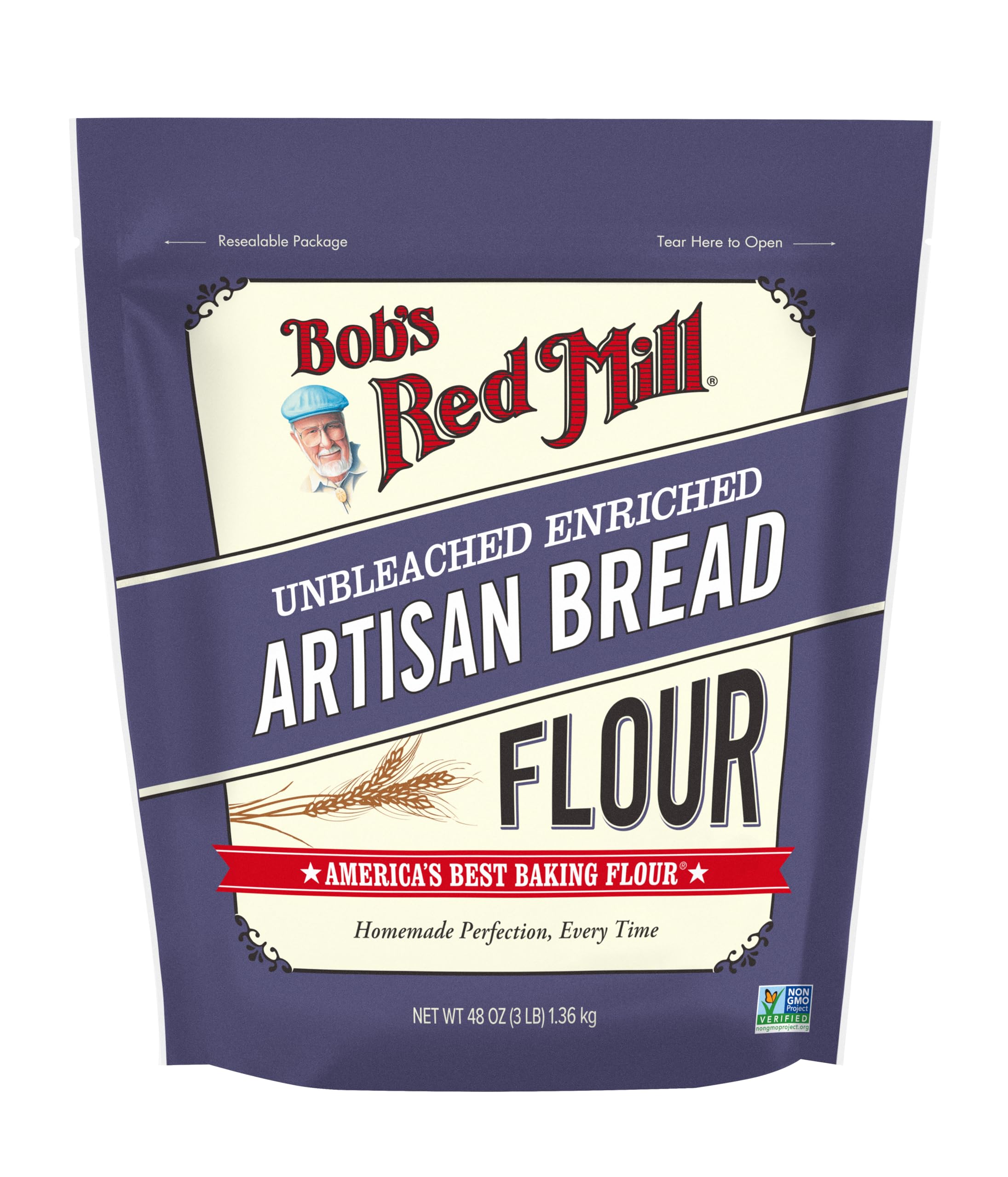 Bob's Red MillArtisan Bread Flour, 3 Pound (Pack of 1) - Unbleached, Unbromated, Non-GMO, Vegan