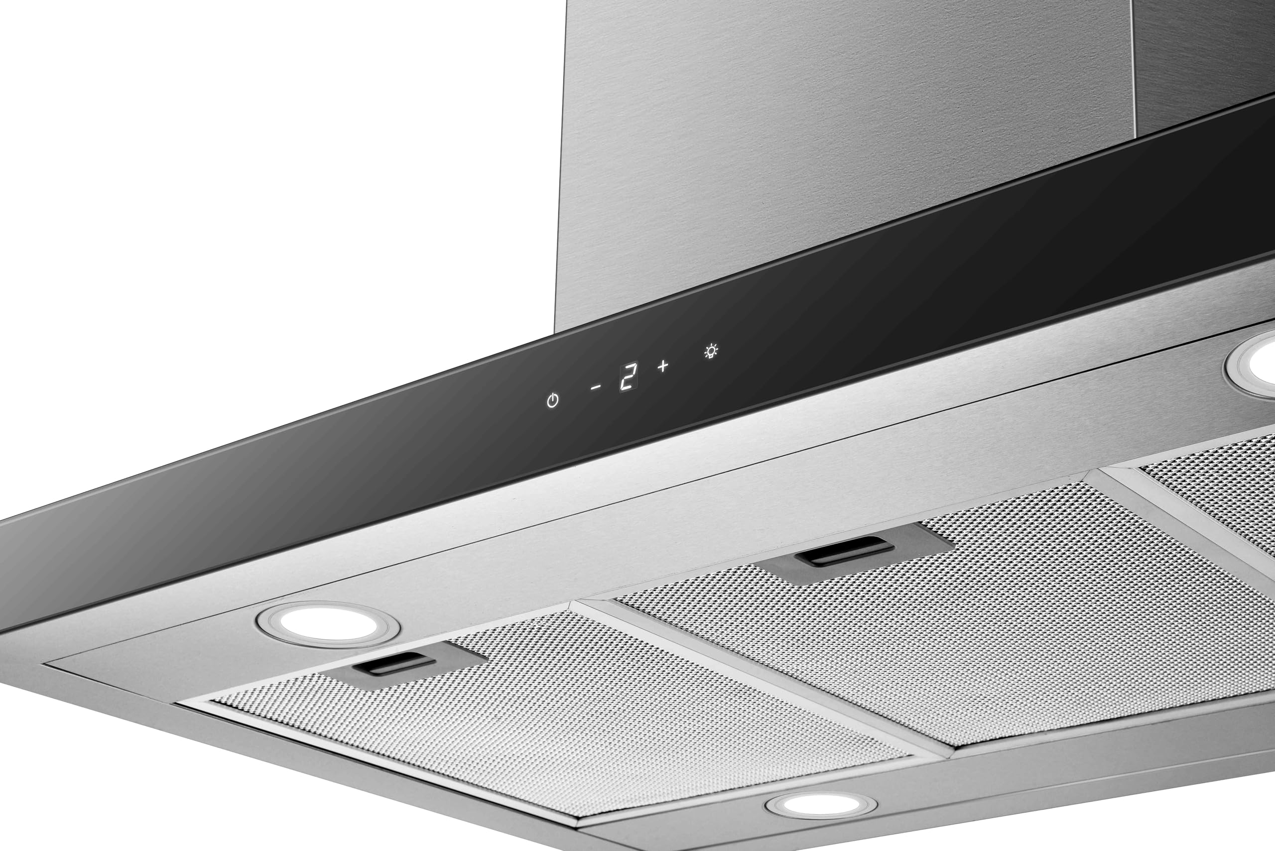 Respekta Dunstabzugshaube CH44199IX-21 / Inselhaube aus Edelstahl mit Glasfront, 90 cm/Luftstrom max. 631,7 m³/h/Abluft- und Umluftbetrieb/Energieeffizienzklasse A+++ / 42 – 63 dB