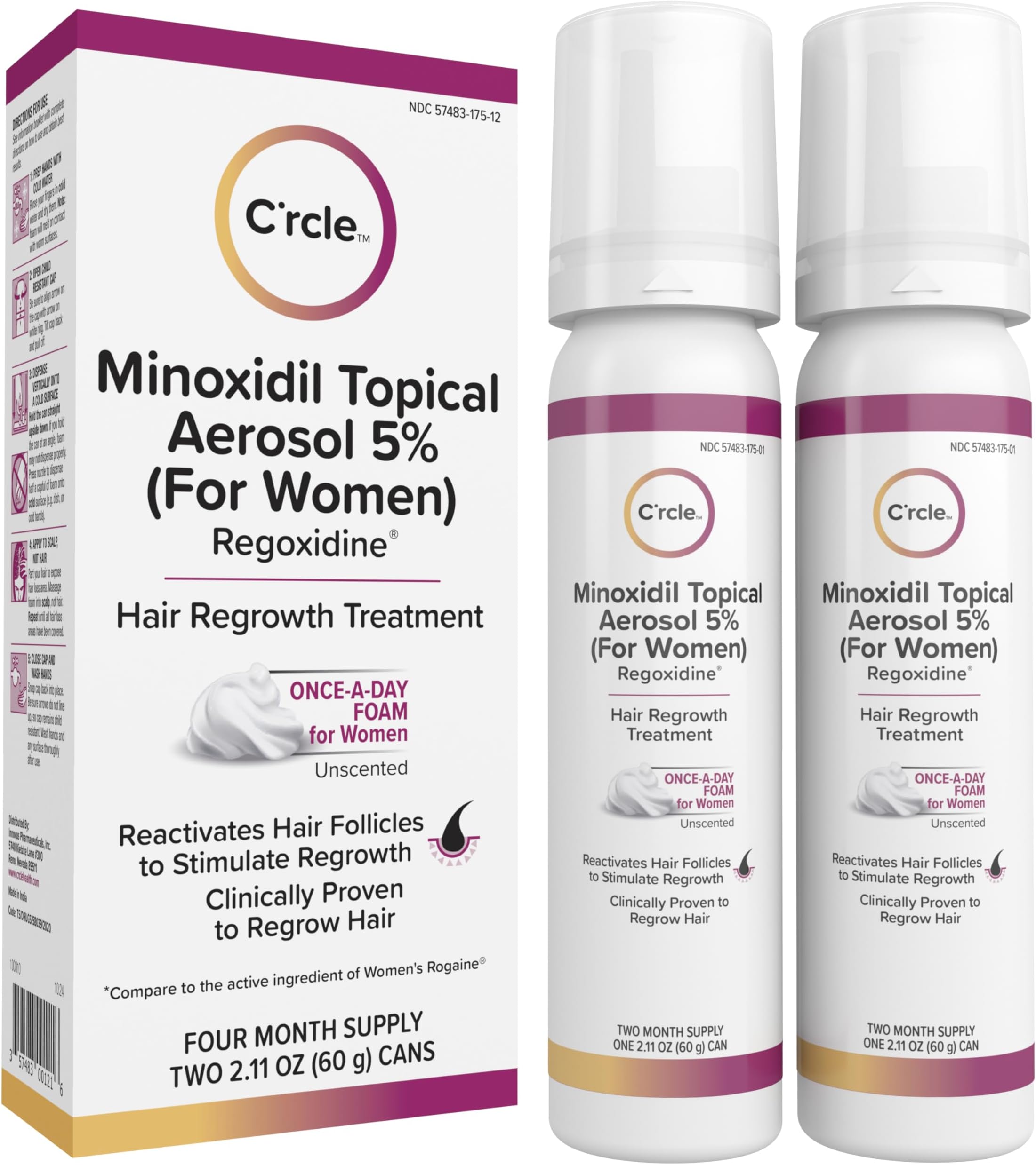 Minoxidil for Women 5% Foam - Helps Restore Top of Scalp Hair Loss & Hair Growth, Regrowth with Unscented Topical Treatment for Thinning Hair (5% Minoxidil Foam for Women, 4-Month Supply
