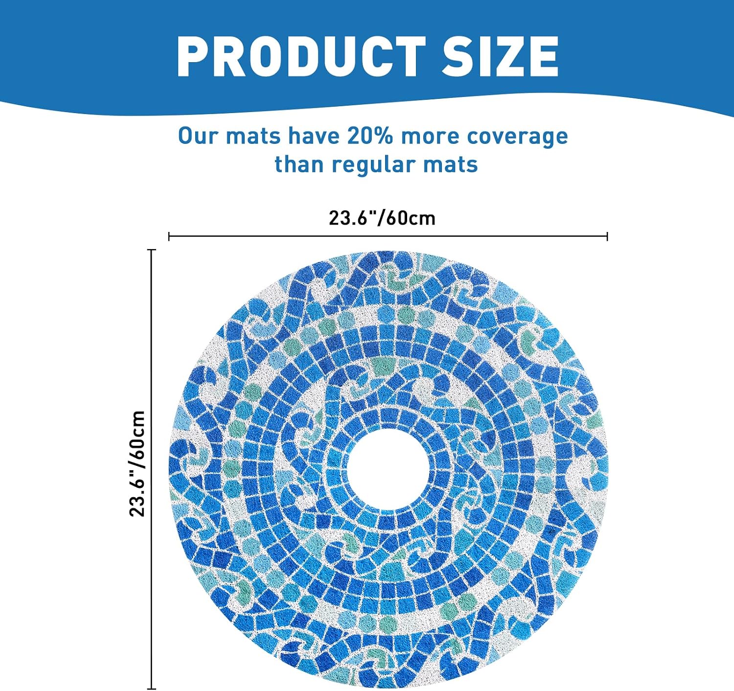 Anti Slip Shower Mat, 24 Inch Diameter Round Non Slip Shower Mats for Inside Shower, Soft Loofah Shower Floor Mat with Center Drain Hole, Quick Drying