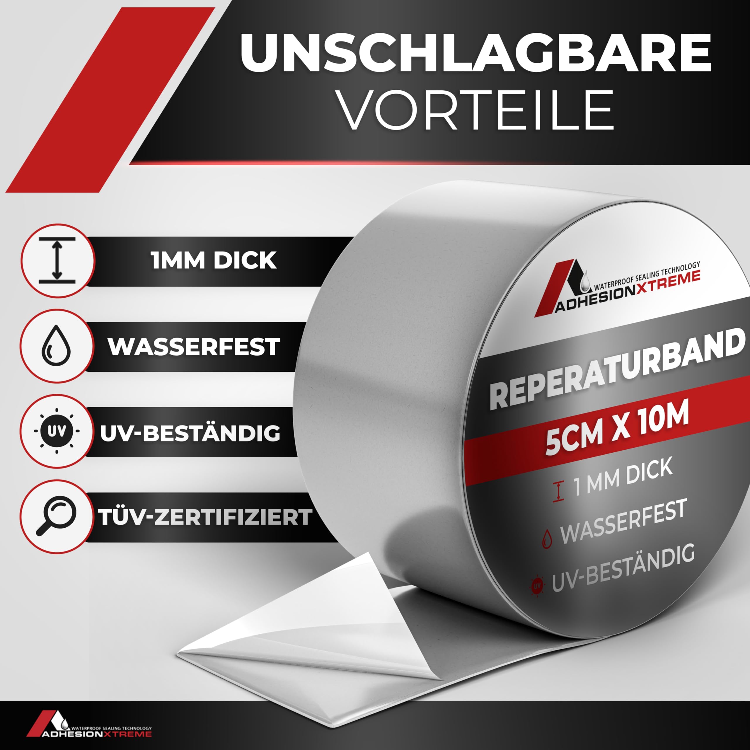 AX Premium 10mx100mm Graues Reparaturband Dichtungsband Dichtband für Metalle, Regenrinne, Dachrinne, PVC, wasserdicht selbstklebend wetterfest