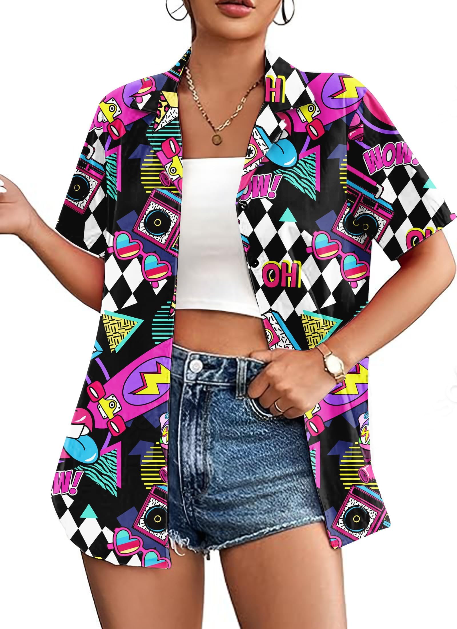 Hawaii Shirt Damen Vintage 90er Hemd läSsiges Retro 80er Nostalgia Shirts Bluse Tops