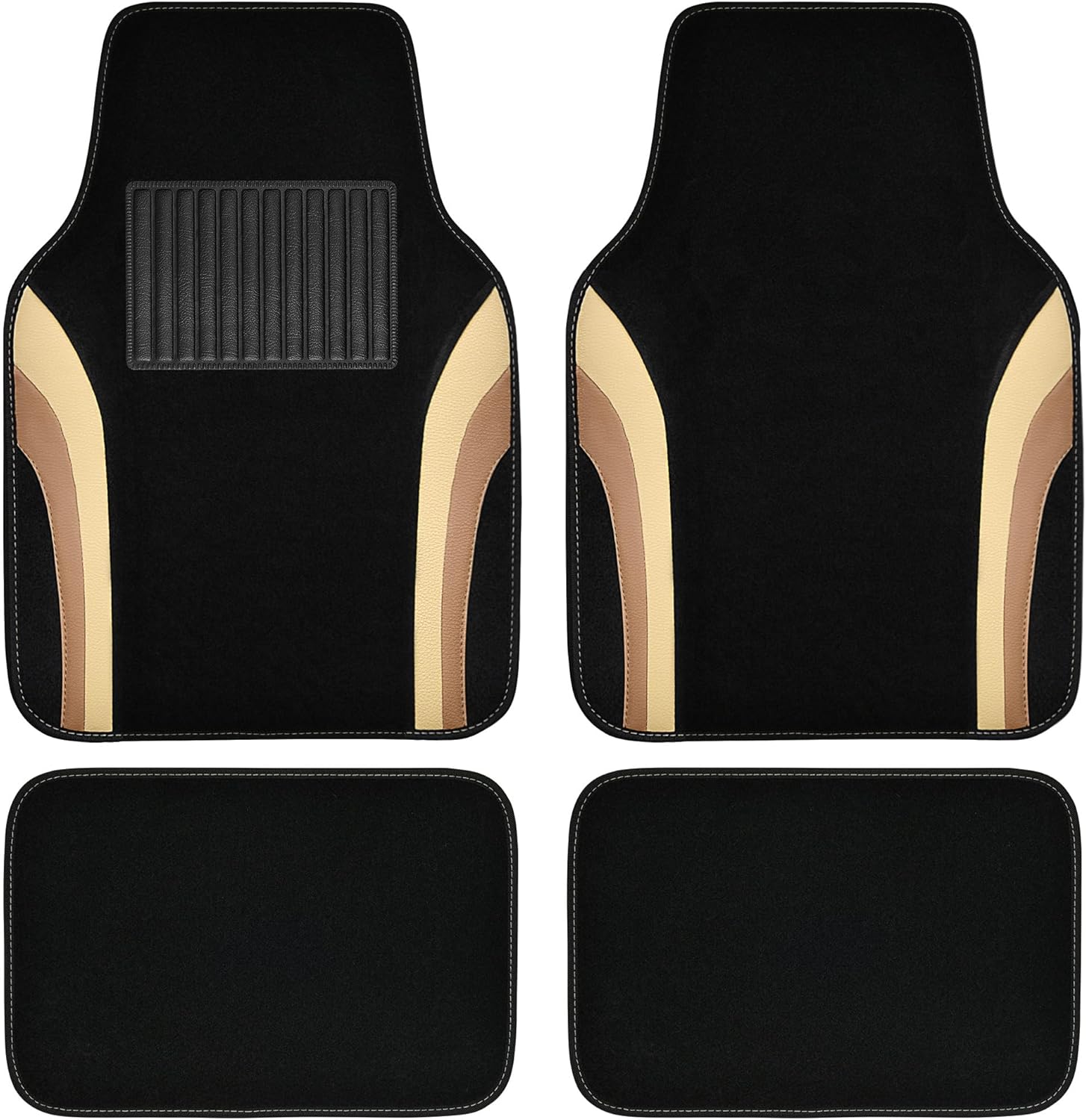CAR PASS Beige Leather Car Floor Mats, Sporty Waterproof Car Carpet,Universal Automotive Floor Mats Fit for Sedans, Cars, Mid Trucks, Vans, SUV, Set of 4 (Black and Beige)