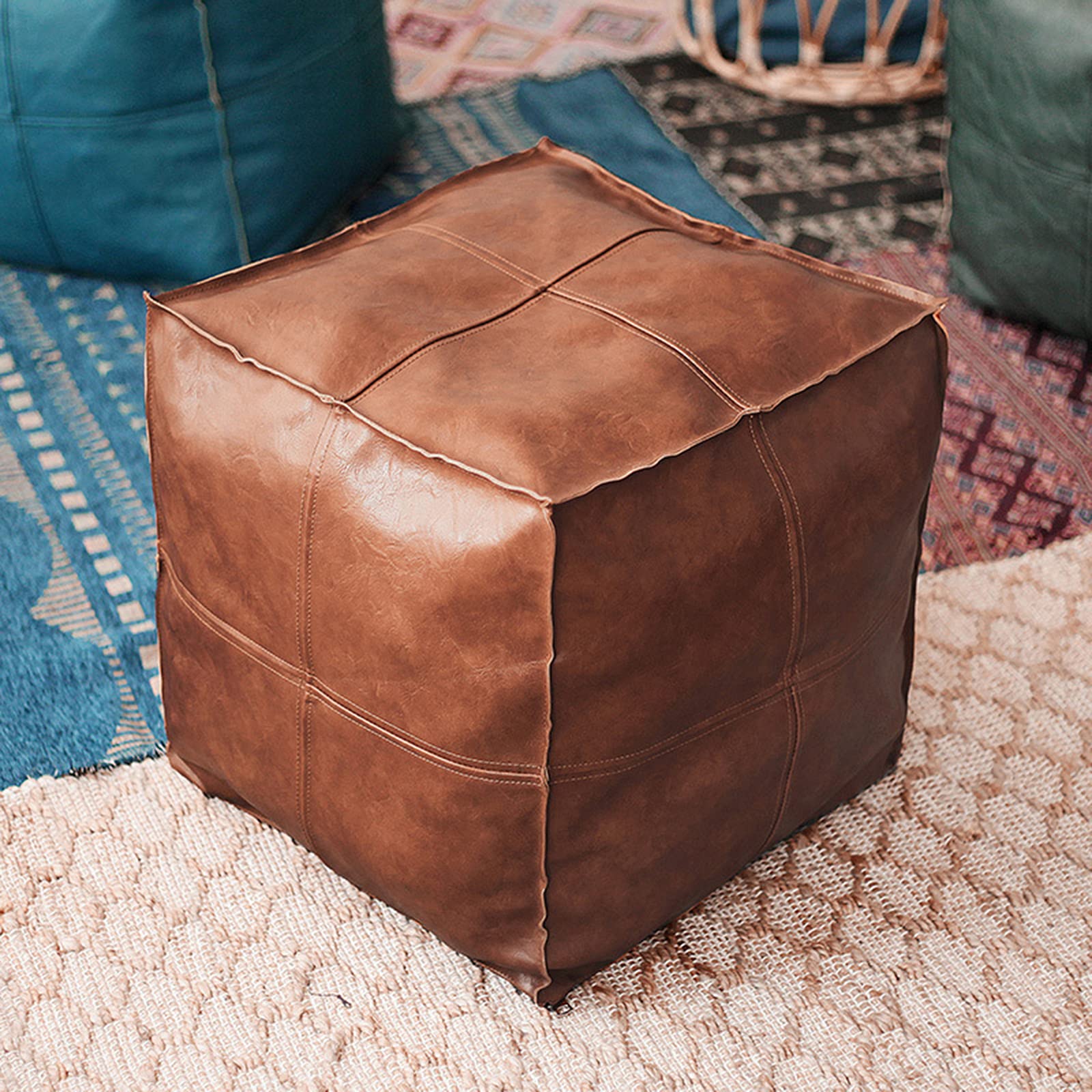 LOVIVER PU- marokkanischen Hockerbezug Hassock Storage Ottoman Raumdekoration Aufenthaltsraum, eckig braun