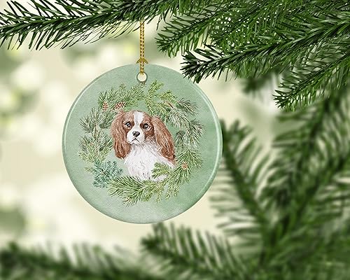 Miniatura 5 de Caroline's Treasures Cocker Spaniel - Corona de Navidad roja y blanca, adorno de cerámica para colgar en el árbol de Navidad, decoración para el