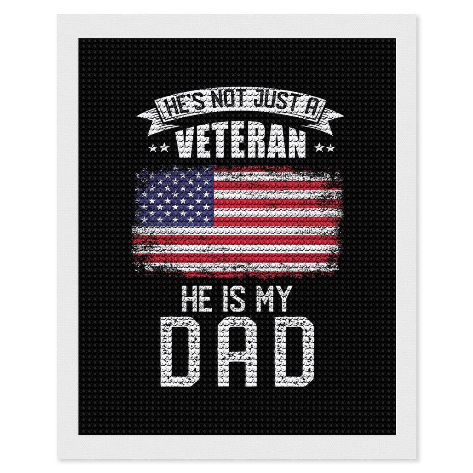 Junmoney Veteran Dad USA Diamond Art Canvas 16"x20", for Teens, Nice Detail and Sparkle, Farmhouse Decor, Festive Craft Gift, Easy to Enjoy