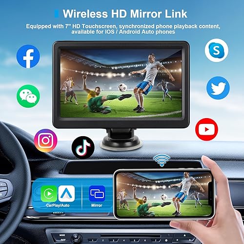 Miniatura 4 de Pantalla Carplay inalámbrica para coche, pantalla táctil HD de 7 pulgadas, estéreo portátil para Carplay y Android Auto, pantalla para Carros con