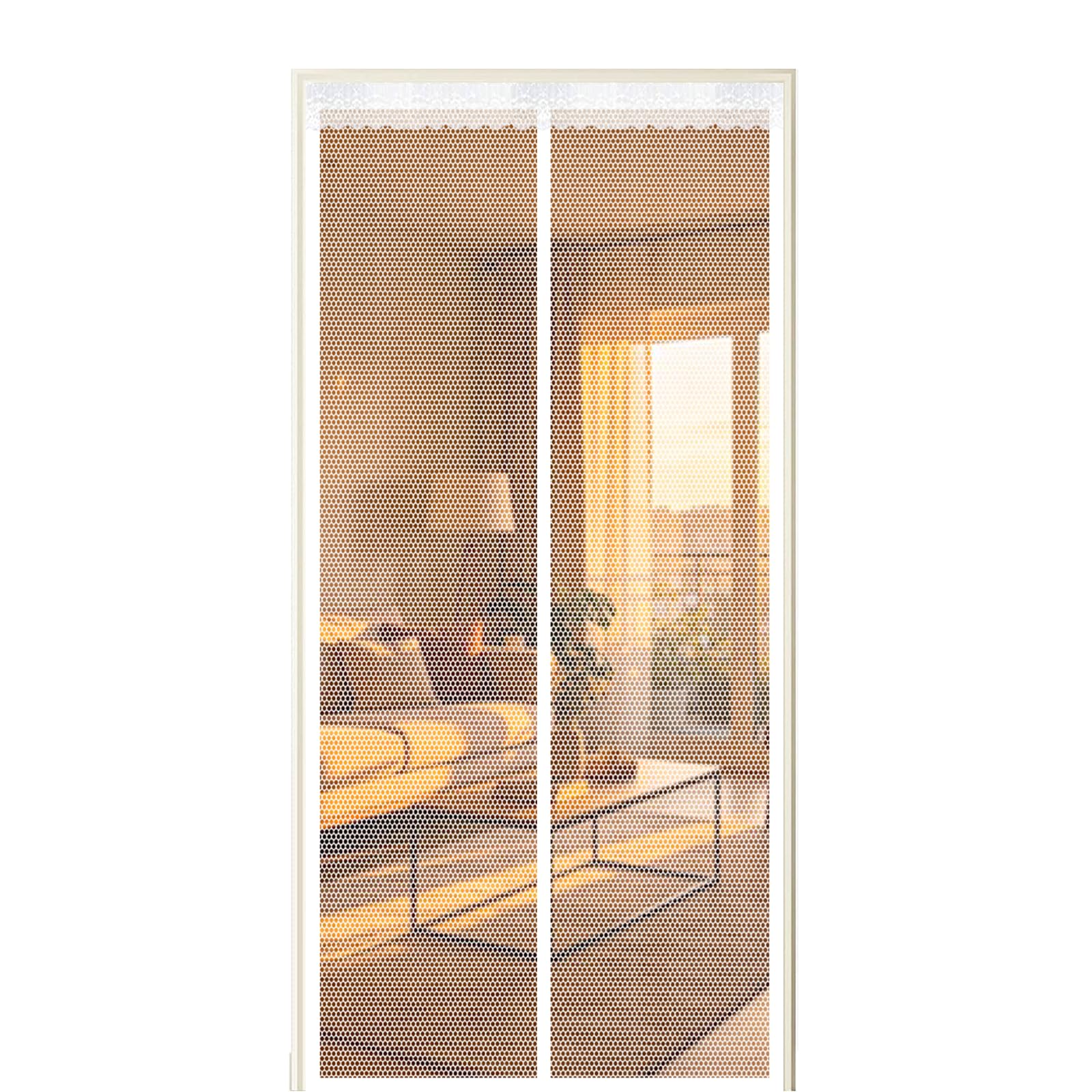 Screen Door 145 x 210 cm Self Sealing Powerful Magnets Magnetic Insect Door Screen with Powerful Magnets & Full Frame Magic Tape Suitable for Patio Doors Balcony Bedroom, White