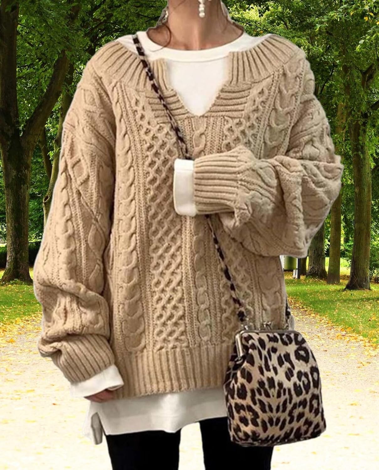 Womens Winter Chunky V Neck Long Sleeve Loose Knit Pullover Sweater Fashion Knit Casual Knit Sweater - Image 2