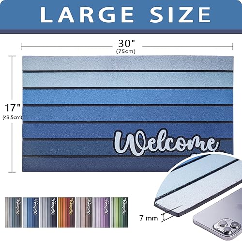 Miniatura 2 de Bulijojo Tapete azul Nave para puerta de entrada, grande de 17 x 30 pulgadas, tapete de entrada para puerta delantera, tapete de bienvenida