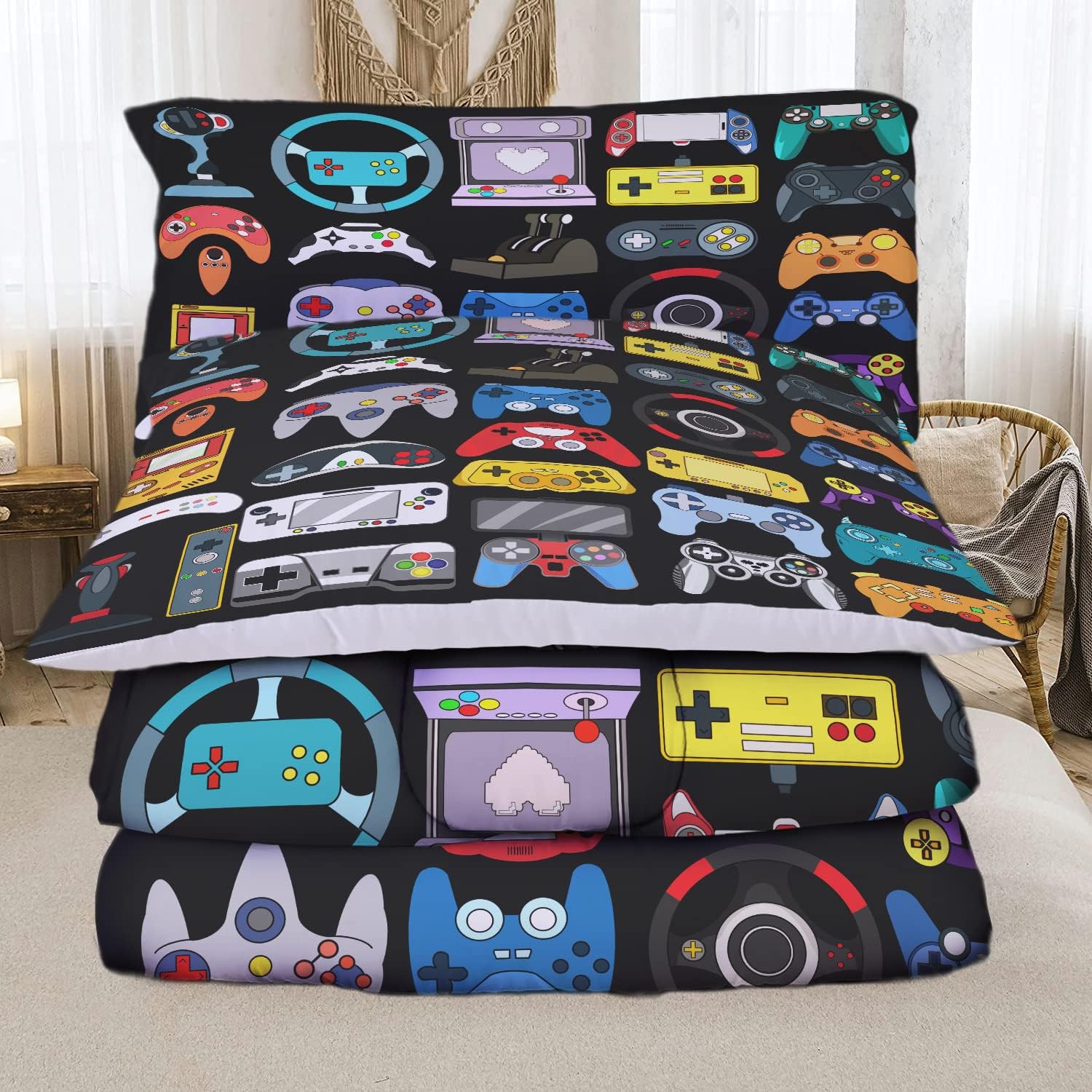 Sunnycitron Gaming Comforter Boys Bedding Sets Queen Comforter Sets Gamer Bedding Sets for Boys Gamer Bed Set Teen Boy Gamer Room Decor Gaming Comforter Set,1 Comforter 2 Pillowcases - Image 5