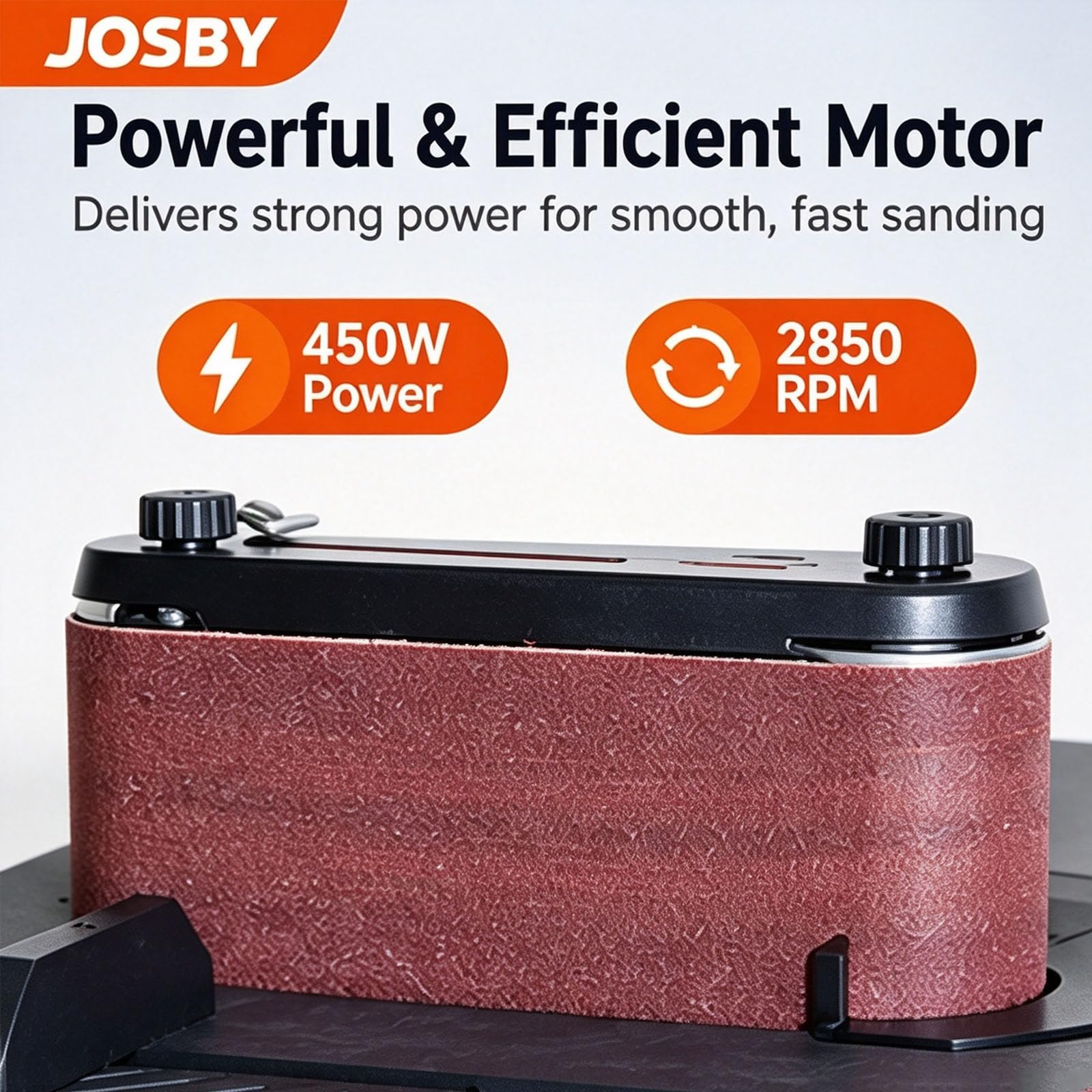JOSBY Levigatrice A Nastro da Banco, Potente Levigatrice da Banco da 450 W, 2850 Giri/min, Utensile Compatto per Levigare Il Legno, per Modellare, Levigare E Rifinire Progetti di Falegnameria
