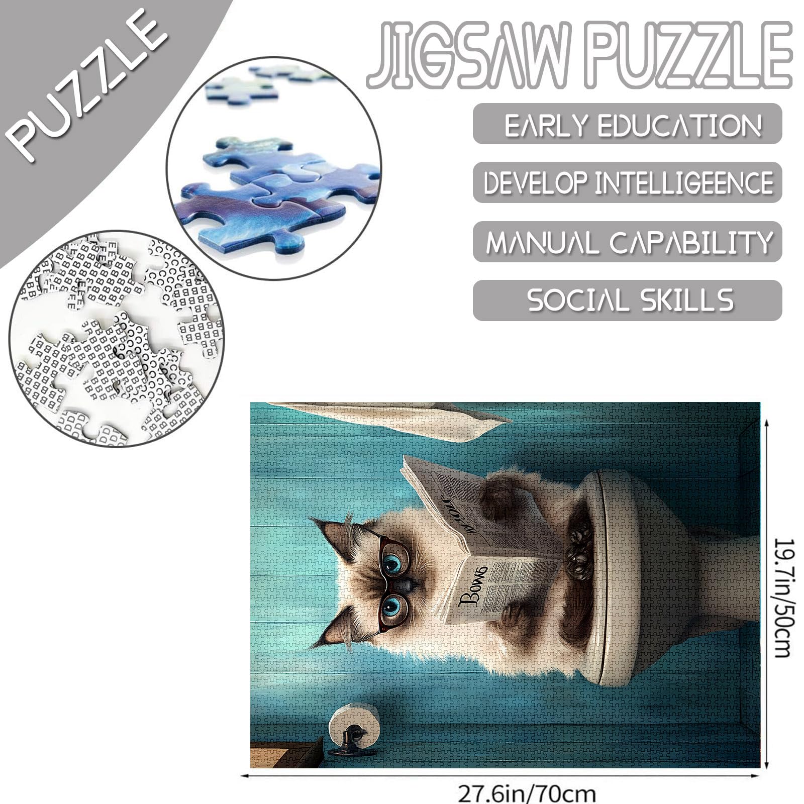 1000 Piece Siamese Cat Toilet Puzzle for Adults & Family - Colorful DIY Craft for Home Decor & Gifts, Artwork-01, 1000 Pieces - Image 2