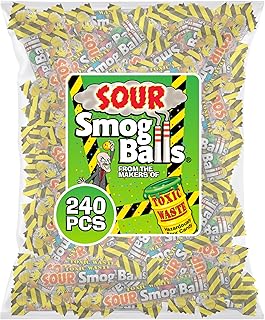 TOXIC WASTE - Sour Smog Balls - Crunchy & Chewy Sour Balls - Shooter Packs - Lime, Cherry, Strawberry, Lemon, Blue Raspberry, & Grape Flavors - 240 Piece Bulk Bag