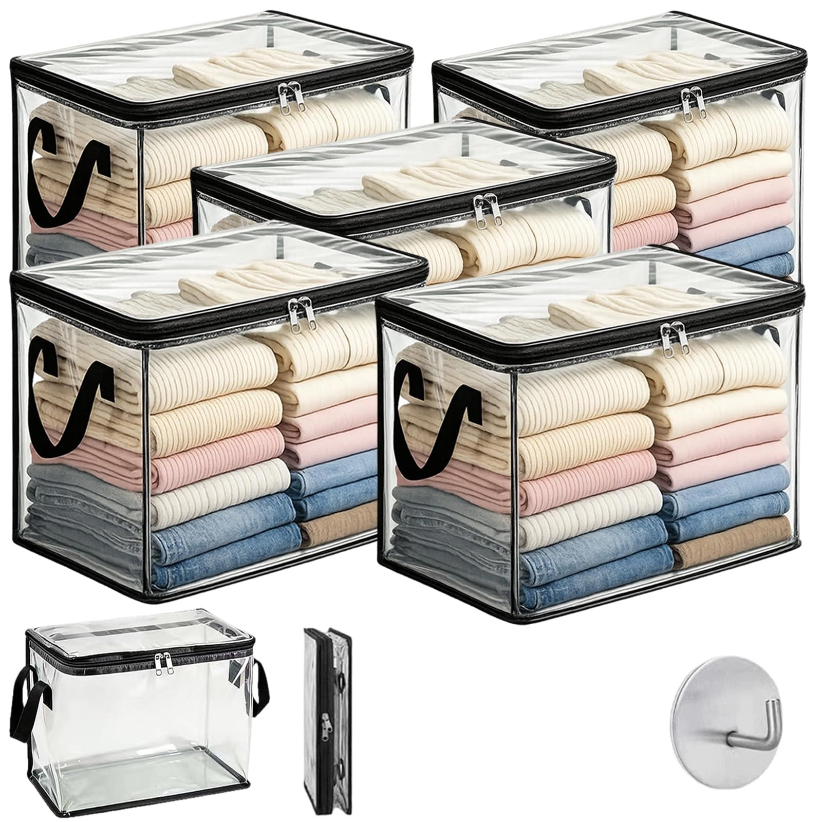 Sacs de rangement transparents empilables et pliables avec couvercles zippés