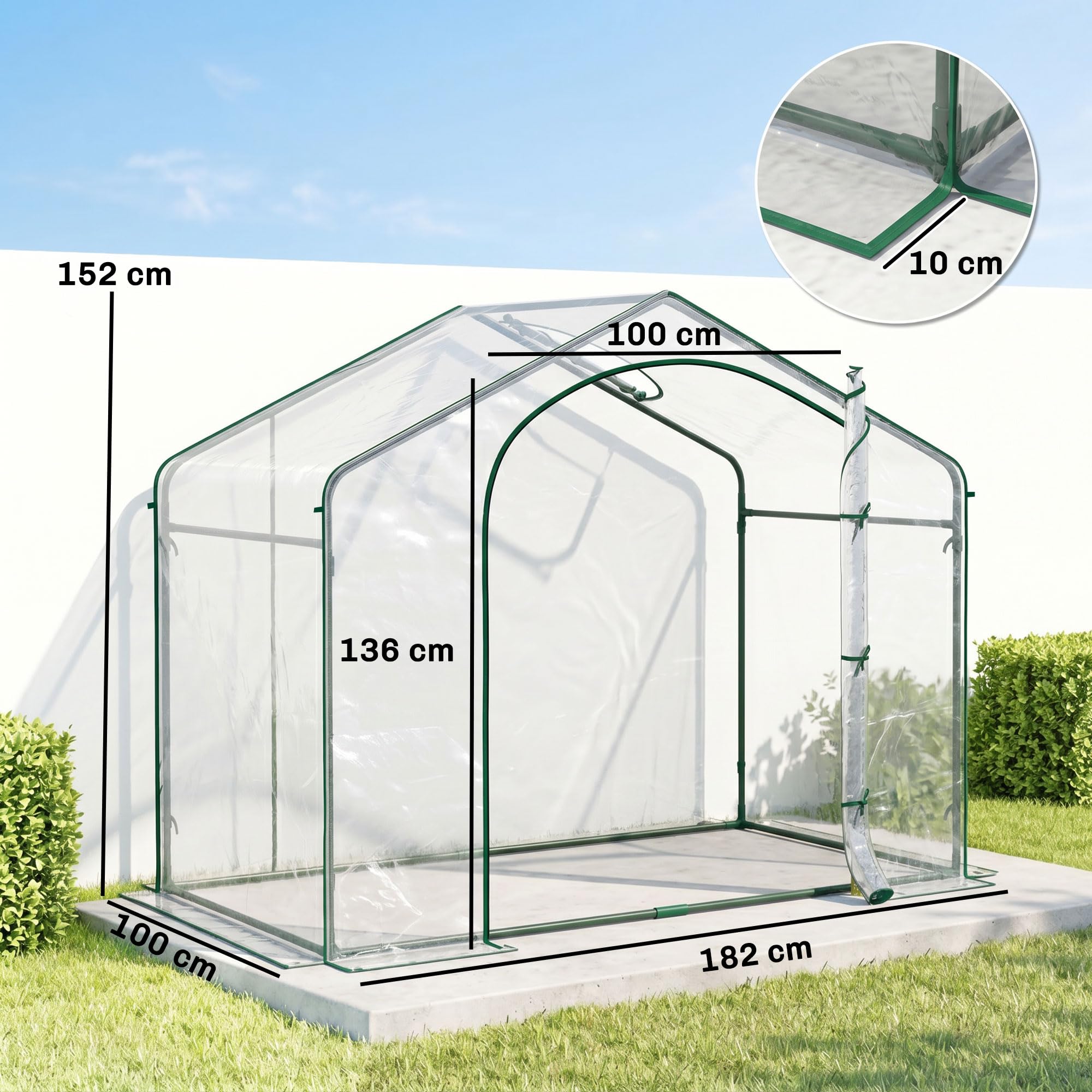 Outsunny Serra da Giardino con Ingresso a Zip e Presa d'Aria Superiore, Serra per Orto con Struttura in Acciaio, Copertura in Plastica, per Orto Verdure Fiori Piante, 182x100x152 cm, Trasparente
