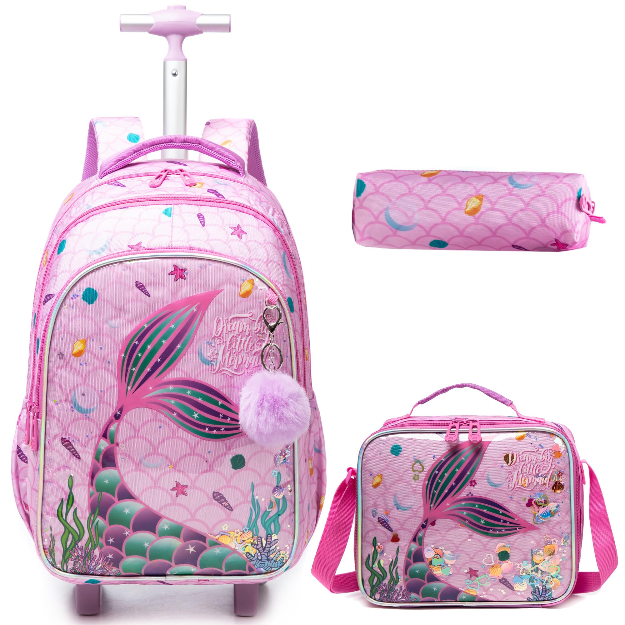 HTgroce Mochila Escolar con Ruedas Niña Unicornio, Mochila Ruedas Niña 6 años Traiga un Estuche para lápices y una Bolsa para el Almuerzo