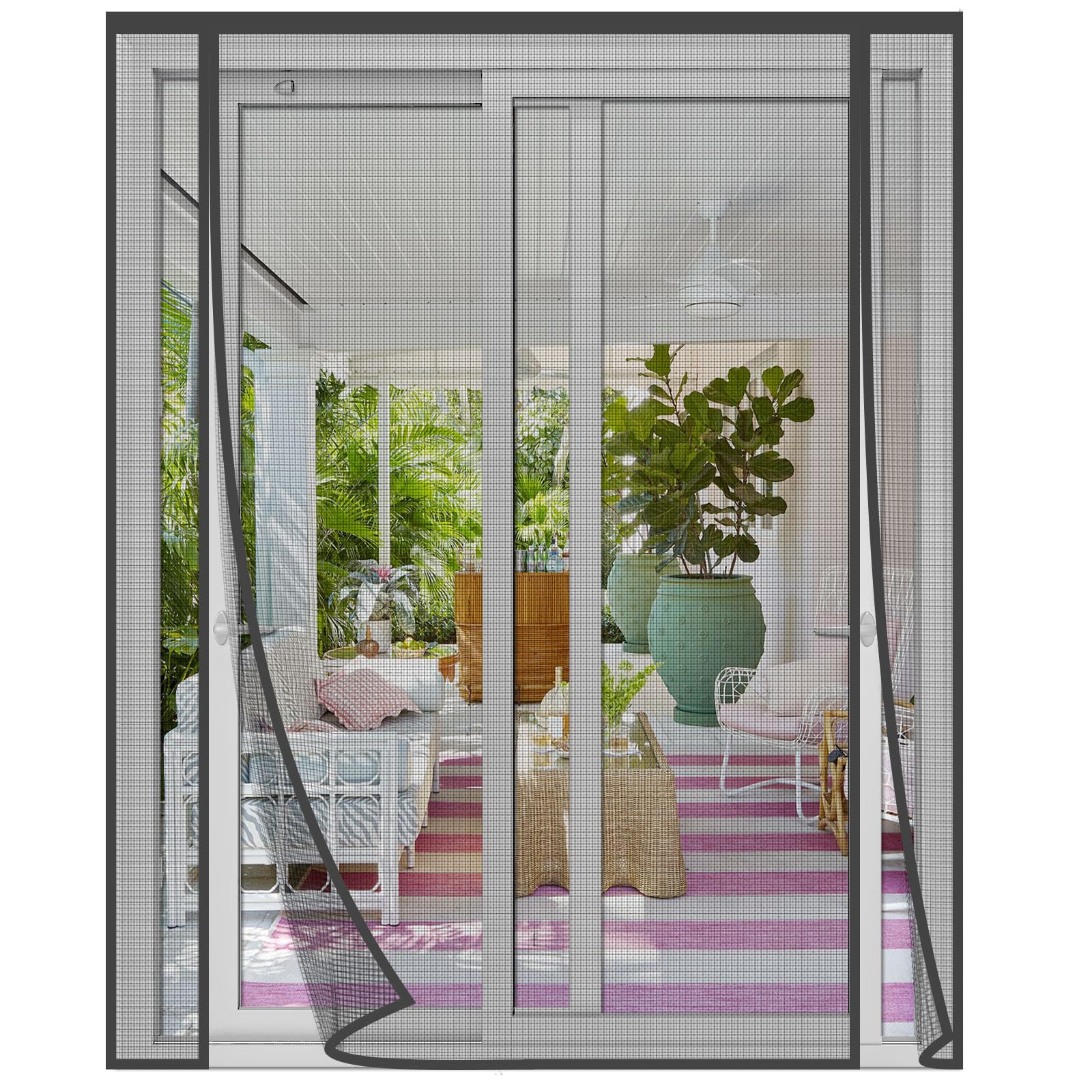 Risareyi Double Side Openings Fly Screens for Doors 200x210cm, Grey Heavy Duty Fiberglass Mosquito Net Magnetic Fly Screen Door Window Mesh Curtain Keep Bugs Out