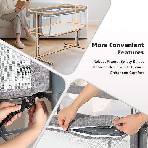 Miniatura 5 de Moisés para bebé, moisés portátil para recién nacido, cuna con ruedas bloqueables, altura ajustable, colchón suave extraíble, funda desmontable de