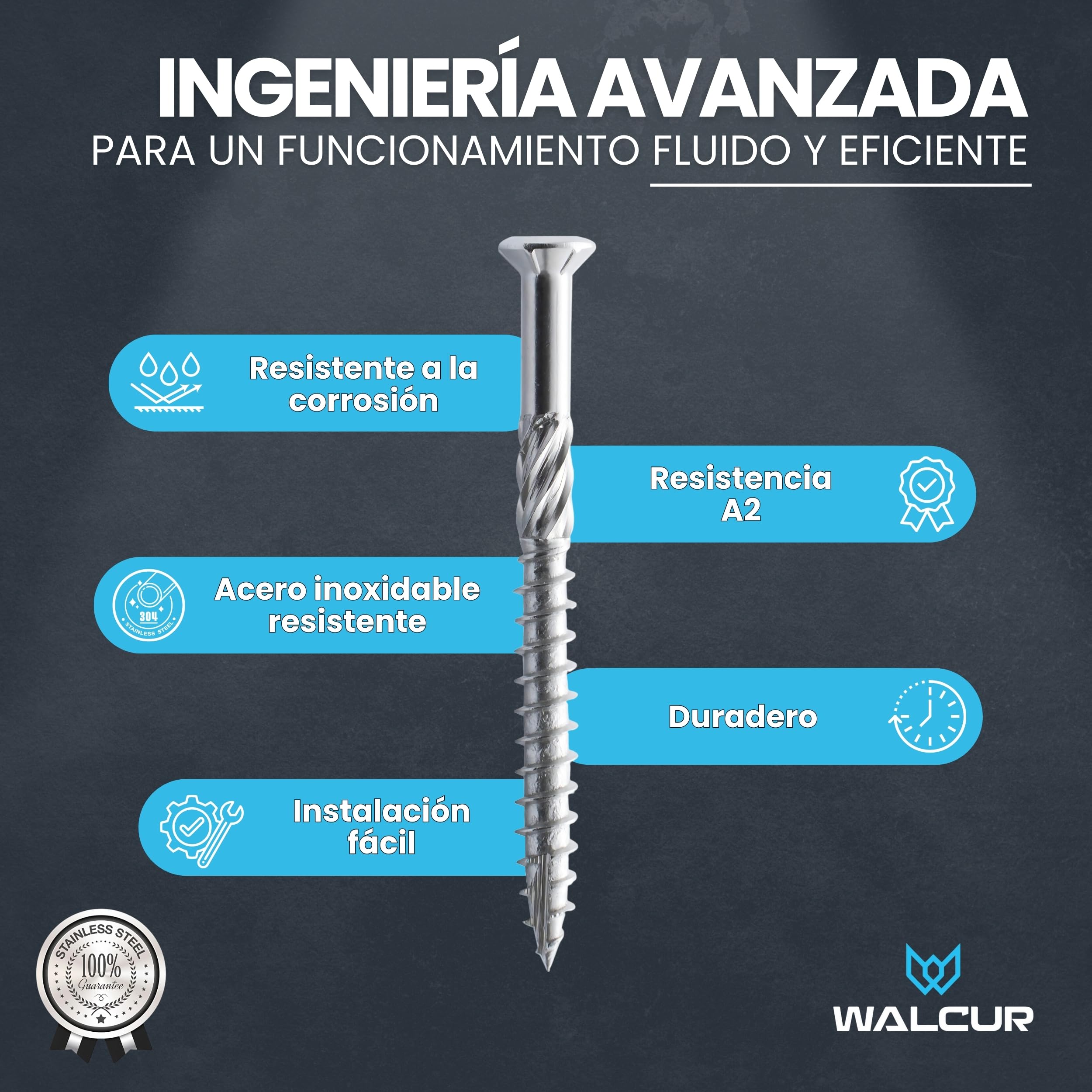 WALCUR Tornillo Para Terraza 5.0 x 60mm Tornillo Para Tarima de Acero Inoxidable Autoperforante Paquete de 1000 Unidades con 2 Bits Torx y 1 broca, juego de tornillos para madera de alta resistencia.