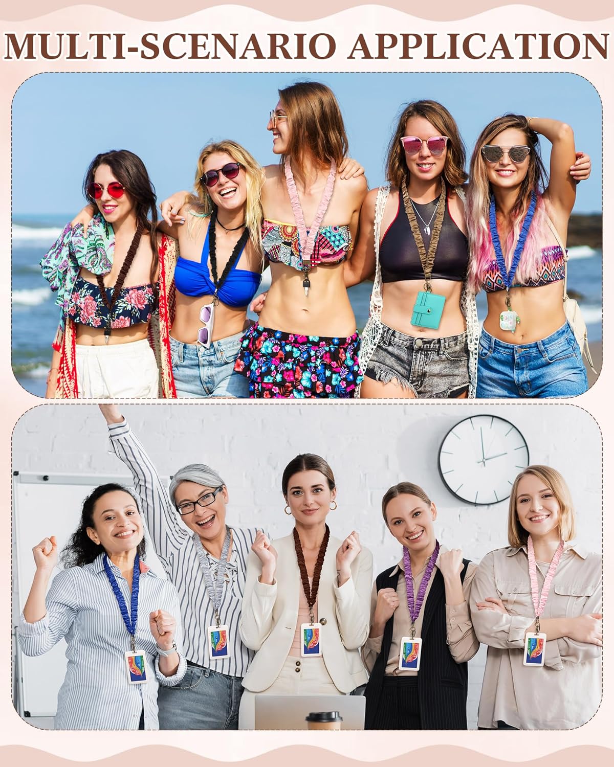Faccito 8 Pcs Scrunchies Lanyards for ID Badges Keys Stretchy Teacher Lanyard with Lobster Clasp Retractable Neck Keychain