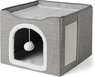 Amazon Basics Cat House 1 Story, Foldable Cat Condo with Sisal Scratch Pad, Grey