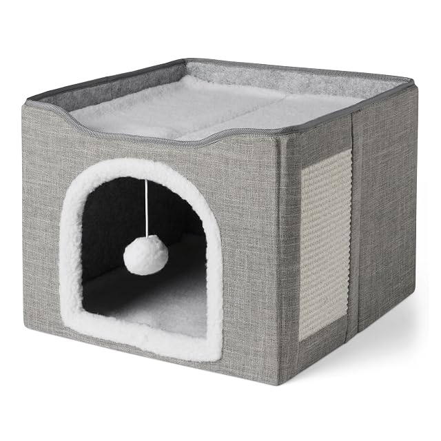 Amazon Basics Camas para Gatos con Casa para Gatos de 1 Piso para Gatos de Interior