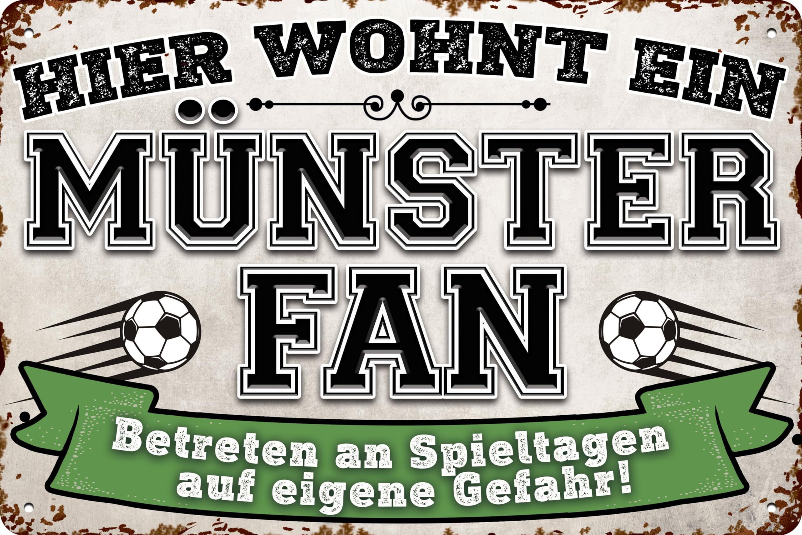 14x20 cm Blechschild für Fußball Fans, hier wohnt ein Münster Fan – Wandschild, Türschild, Torschild, lustiger Fussball Spruch, Fanartikel