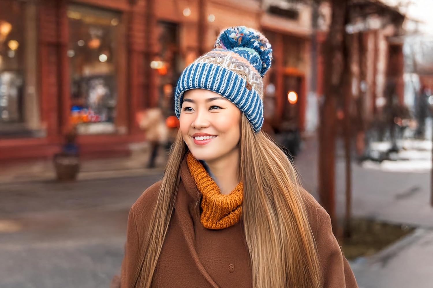 Funky Junque Beanie Winter Cap for Women Warm Cozy Knit with Pom Pom - Image 3