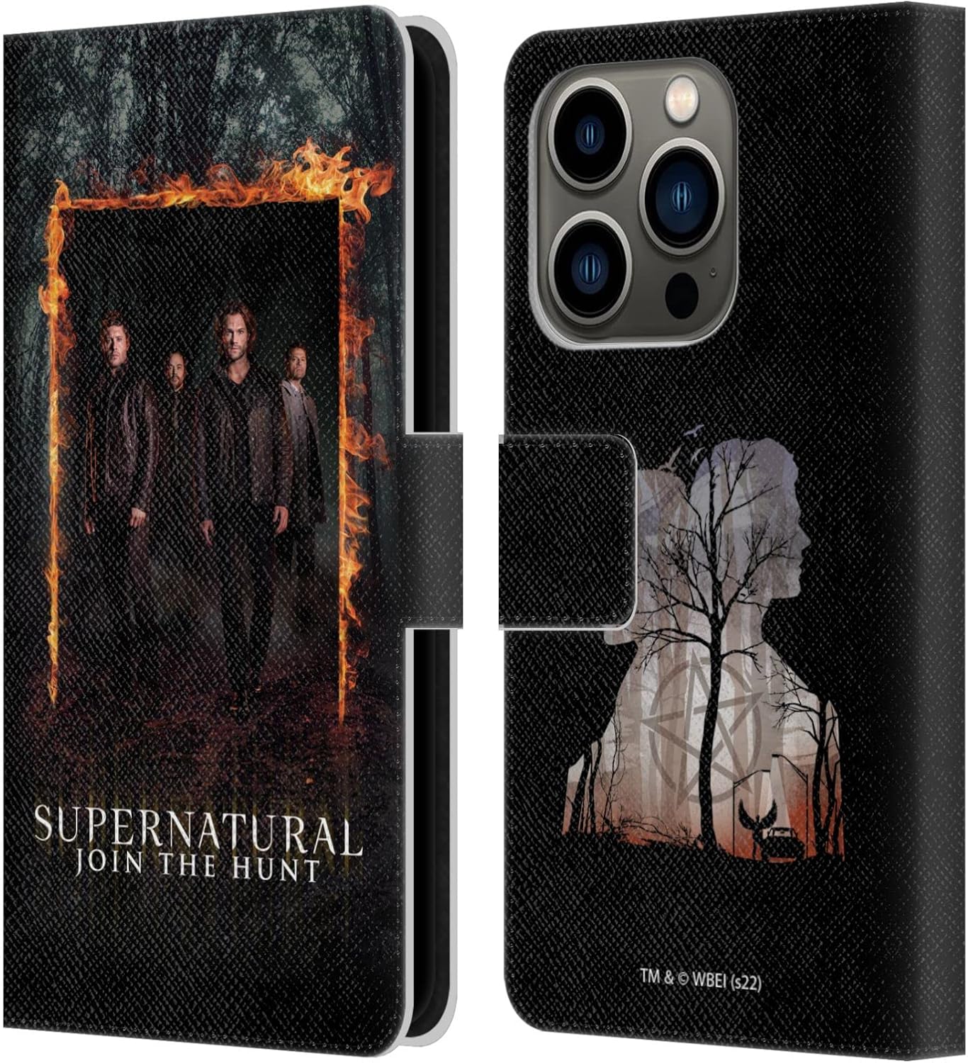 Head Case Designs Officially Licensed Supernatural Sam, Dean, Castiel & Crowley Key Art Leather Wallet Case Compatible with Apple iPhone 14 Pro