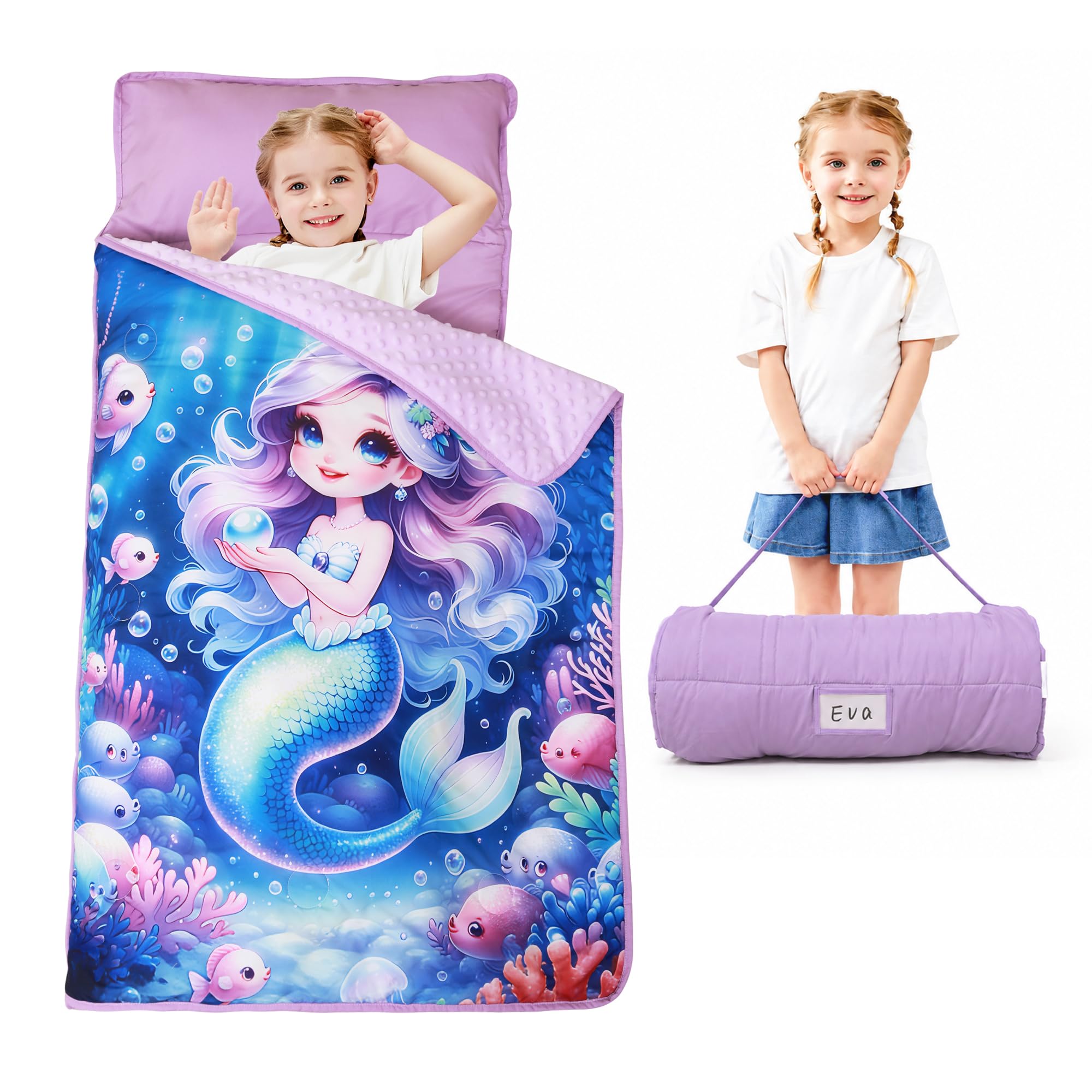 Lasoftan Toddler Nap Mat with Pillow and Blanket, Extra Large Rolled Napping Mats,Slumber Bags for Boys Girls,Kids Sleeping Bag for Daycare, Preschool Travel Camping