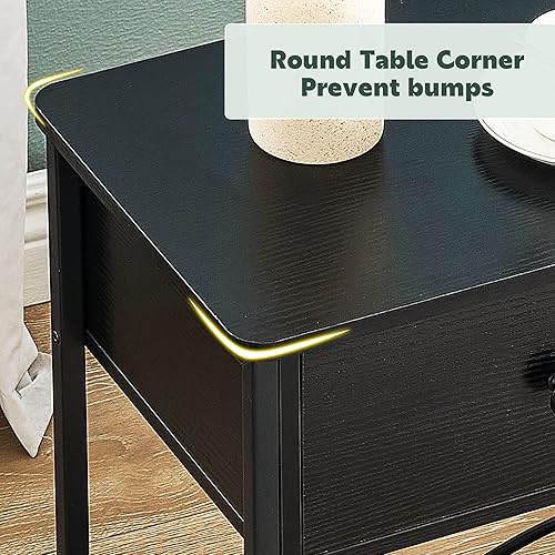 Miniatura 5 de IDEALHOUSE Mesita de noche con estación de carga, juego de 2 mesitas de noche para dormitorio, mesitas de noche con cajón, moderna mesa auxiliar de