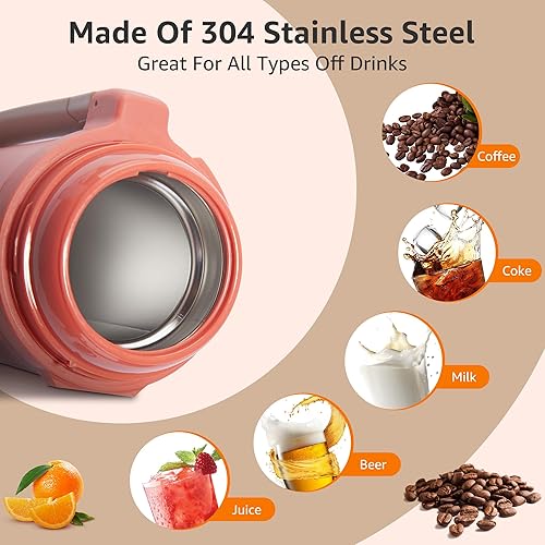 Miniatura 2 de Termo portátil de acero inoxidable de 64 onzas para automóvil, con popote y tapa de boca ancha, aislado al vacío, a prueba de fugas, contenedor de