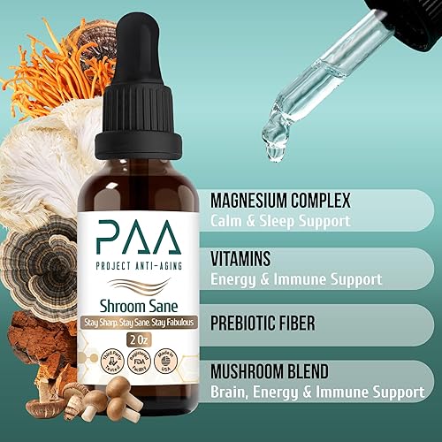 Miniatura 6 de Gotas líquidas Shroom Sane con suplemento de hongo melena de león 8 tintura compleja de hongos con Reishi, Cordyceps, cola de pavo y magnesio USDA