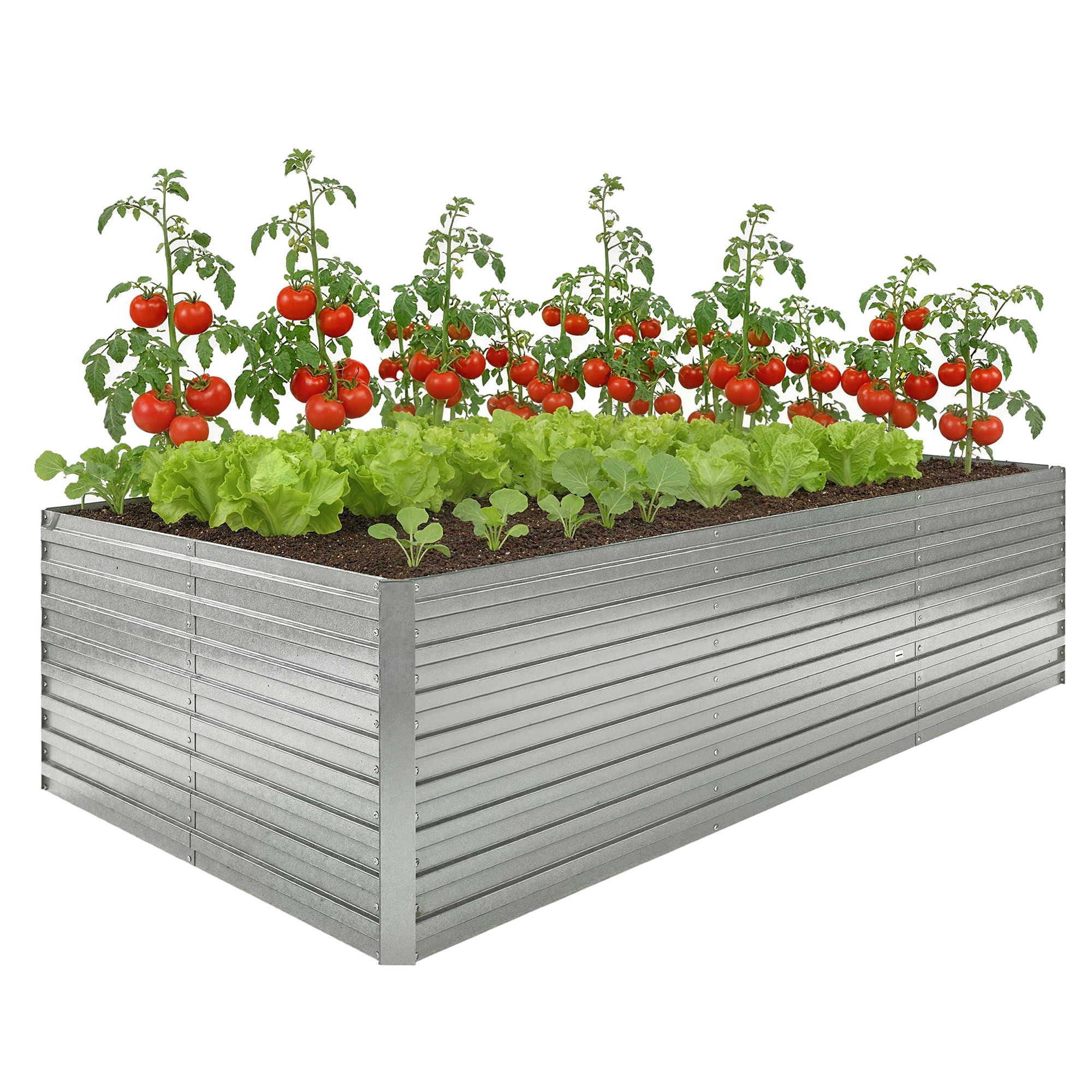 Outsunny Jardinière extérieure, jardinière surélevée galvanisée, carré Potager de Jardin rectangulaire avec Bordure de sécurité et Fond Ouvert, pour Fleurs et légumes, 240 x 120 x 60 cm, Gris argenté