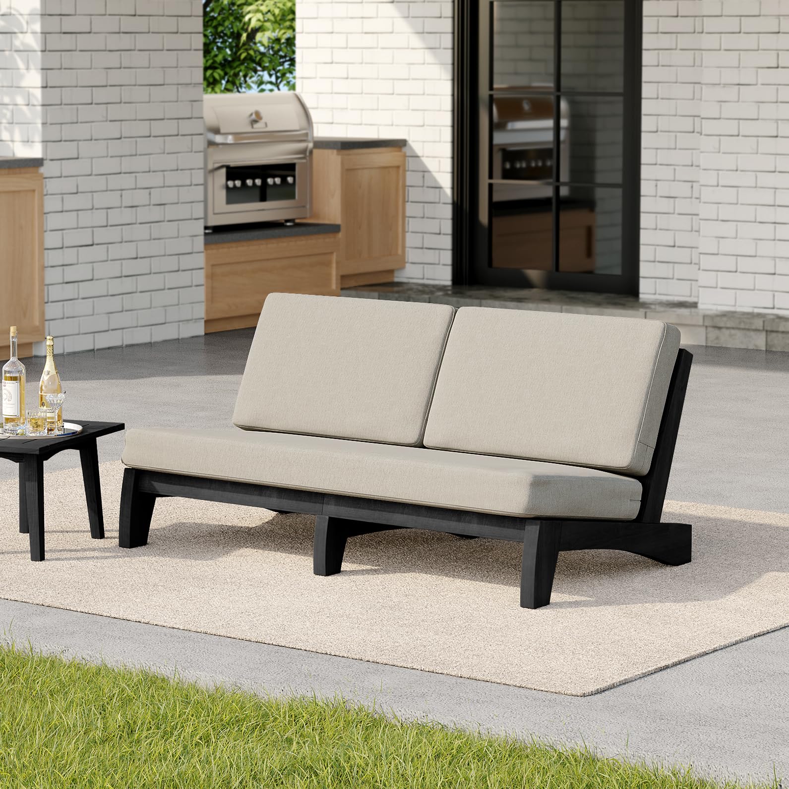 Pia Ricoo 1-Piece Patio Furniture Set, Outdoor Wood Sofa with 4.5-Inch Thick Cushions, All-Weather Conversation Set for Backyard, Deck, Lawn - Light Camel/Drak