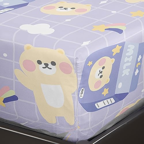 Miniatura 6 de QOOMO Sábanas Kawaii para Niños Tamaño Queen, Juego de Sábanas de Oso Kawaii con Bolsillo Profundo de 16", Juego de Sábanas de Decoración de