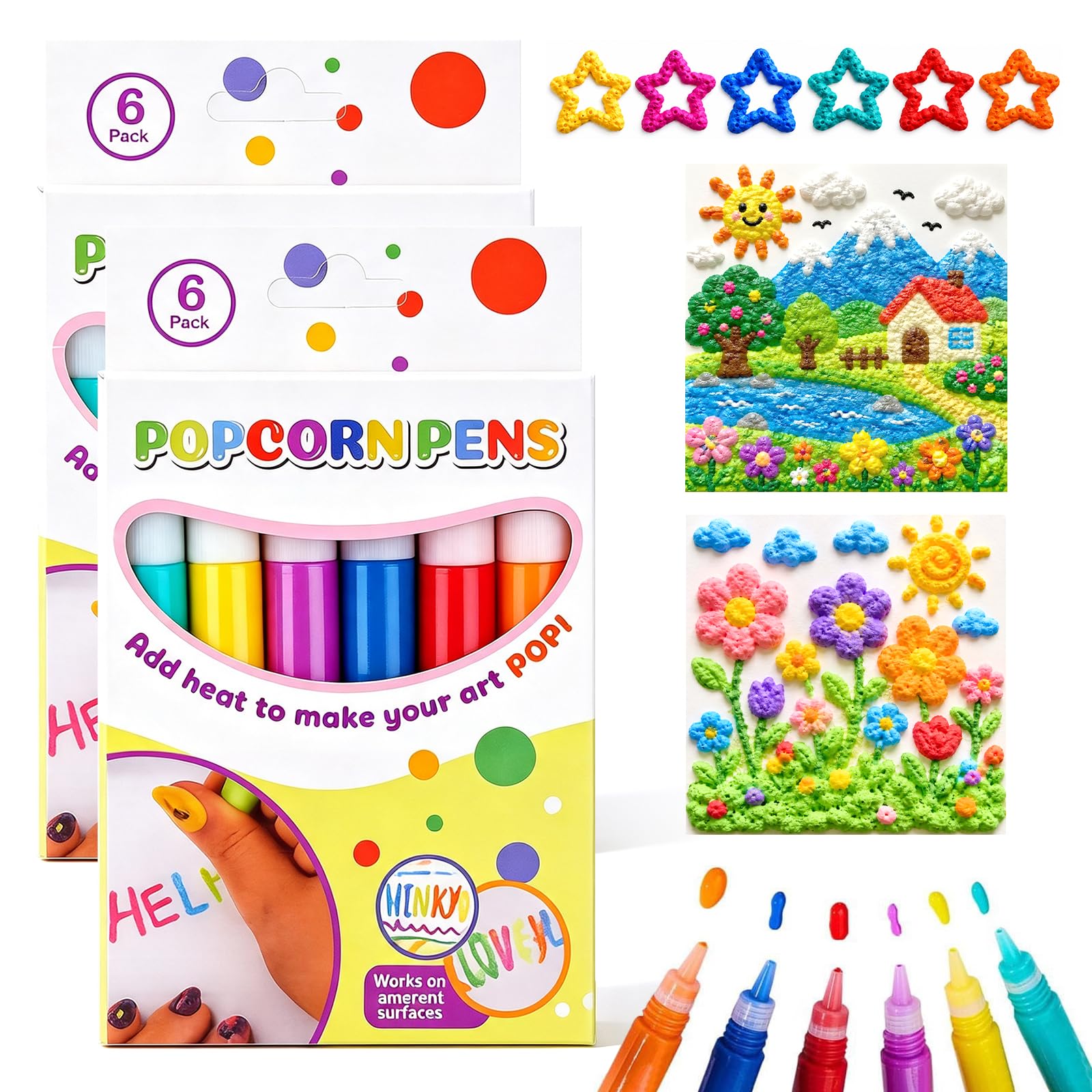 BGjiushiokc 12PCS Magic-Popcorn Pens, 3D Art SafePuffy Pens 6 Colors