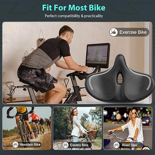 Miniatura 6 de Asiento de bicicleta para hombres y mujeres, cómodo extra ancho, asientos de bicicleta sin nariz para asiento de pelotón, sillín más cómodo para