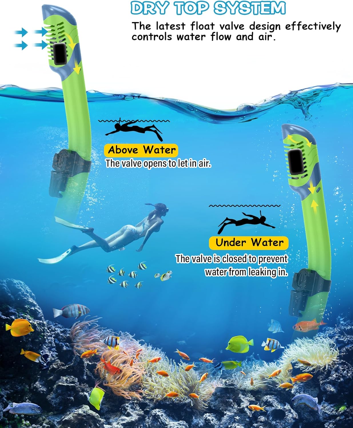 Greatever Snorkeling Gear for Adults, Dry Snorkel Set Panoramic View Snorkel Mask, Anti-Leak Anti-Fog Scuba Diving Swimming Mask with Adjustable Strap and Travel Mesh Bag - Image 4