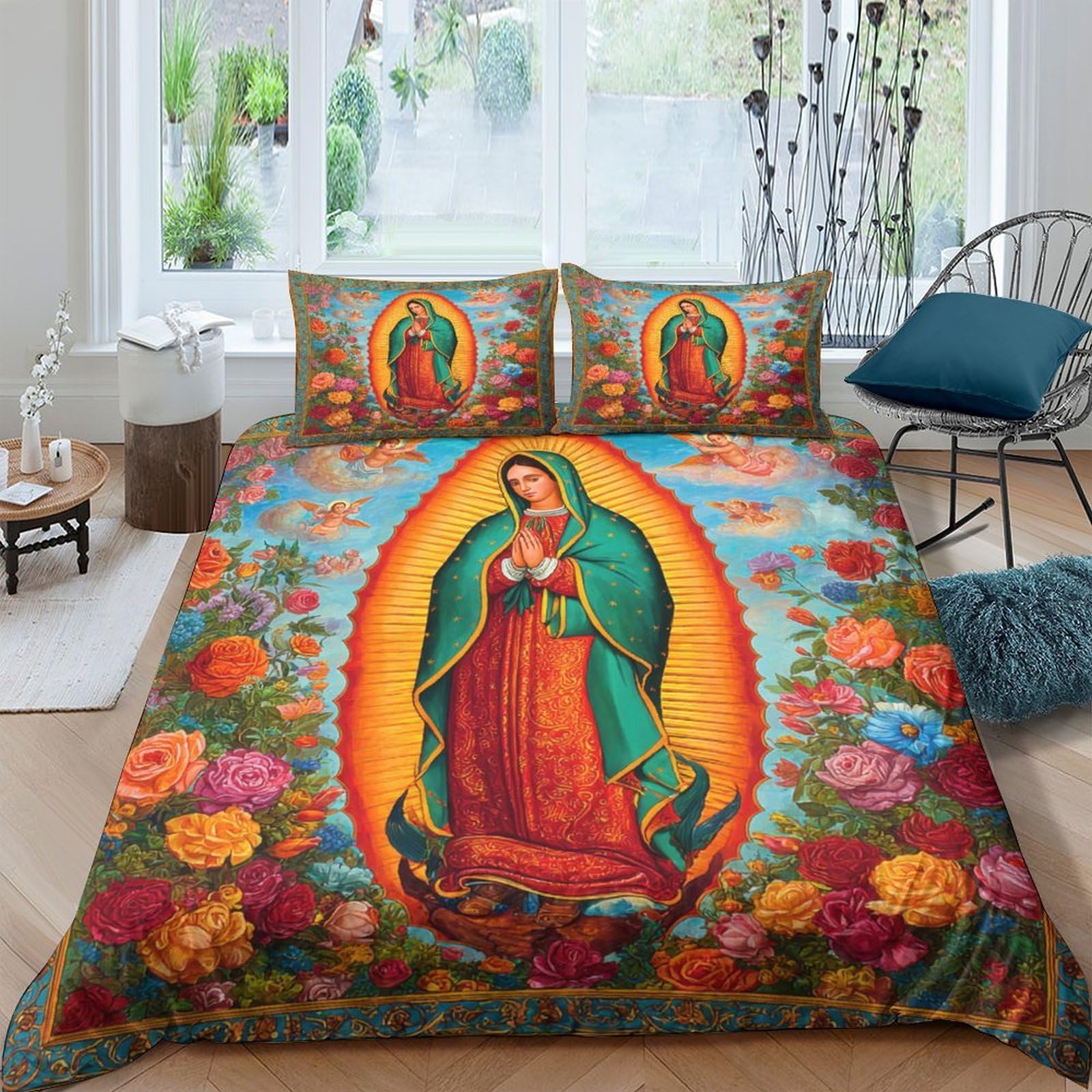 Ctjqhvkz Style-10 3D Printed Virgin Mary Art Fitted Sheet Microfiber Soft Floral Mattress Cover For Bedroom Guest Room Dorm Decor Single（135X200cm）