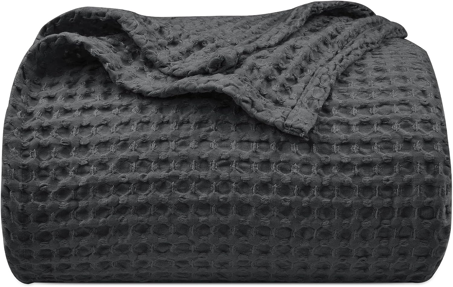 PHF Ultra Soft Waffle Weave Blanket King Size 104"x 90"- Washed Lightweight Breathablee Cozy Woven Blanket - Great for Couch Bed Sofa Home Car - Black King(104" x 90") Black