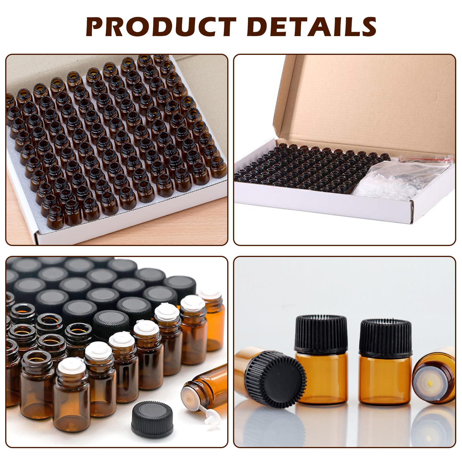 Bottigliette Oli Essenziali 1ml - 100 Pezzi, Vetro Ambrato Con Tappo Nero - Foto 7