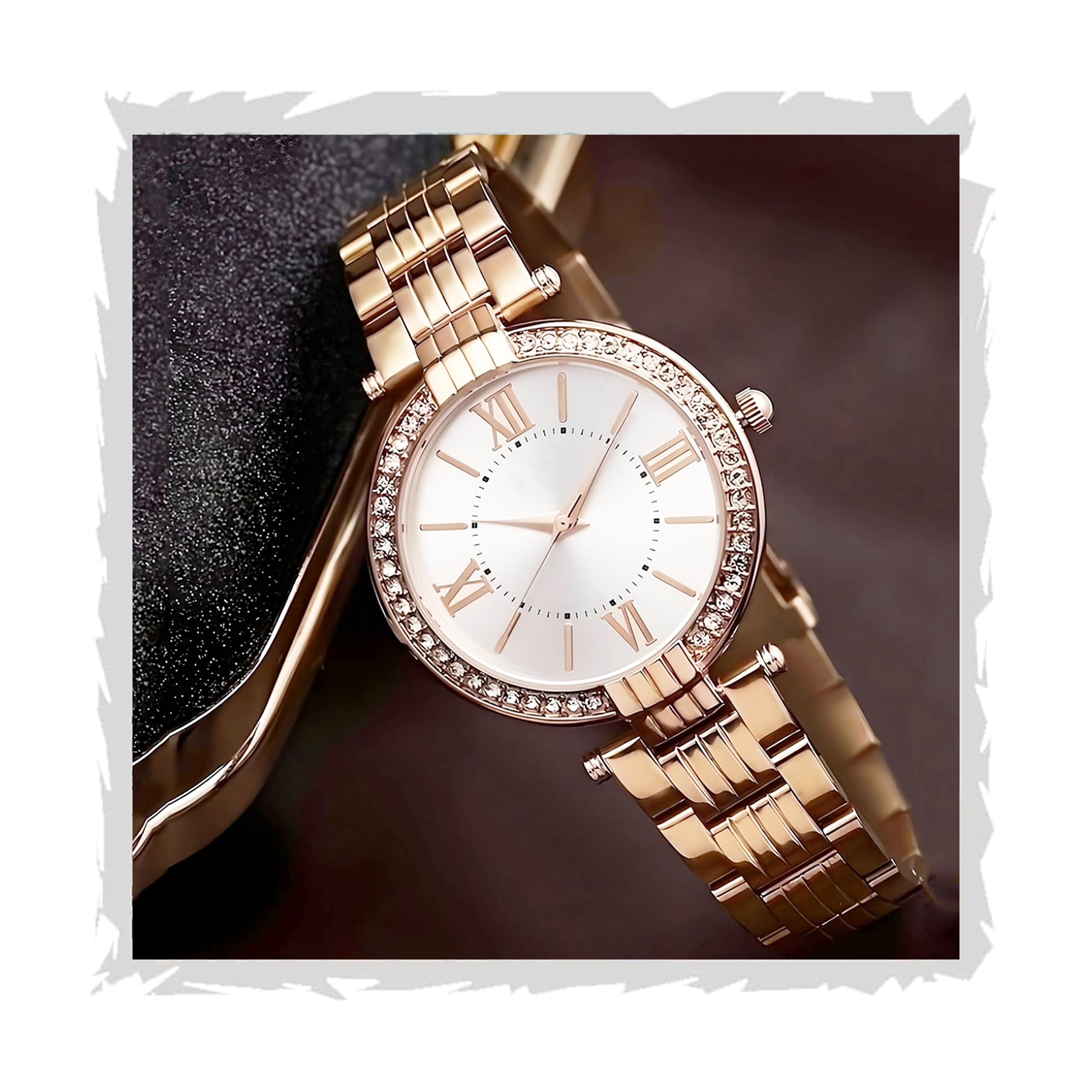 Women Watches Analogue Wrist Watches for Women's & Girls&Miss&Ladies Luxury Blue Dial with Roman Marker in Diamond Studded Round case with Rose Gold brecelet Strap Stylish Quartz Watches